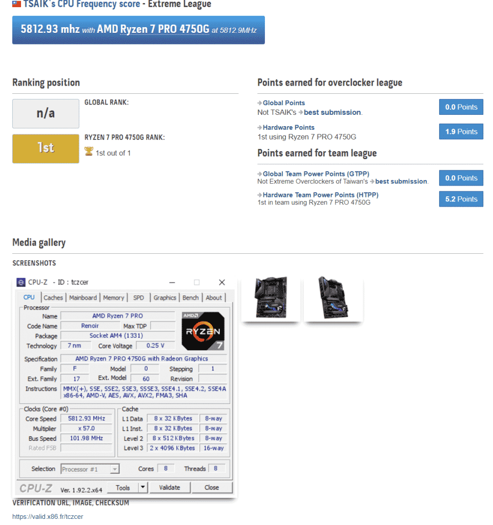 The new AMD Ryzen 7 PRO 4750G Renoir APU reaches an insane DDR4-6234 MHz memory overclock