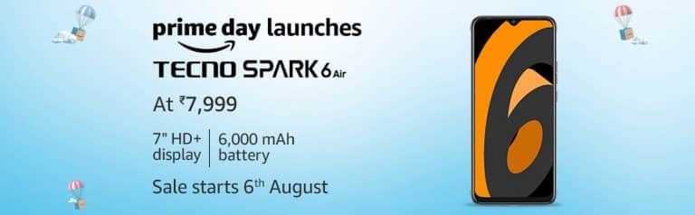 Tecno Spark 6 Air launched with 7-inch display, Dual front flash, 6,000mAh battery and more at just Rs.7,999