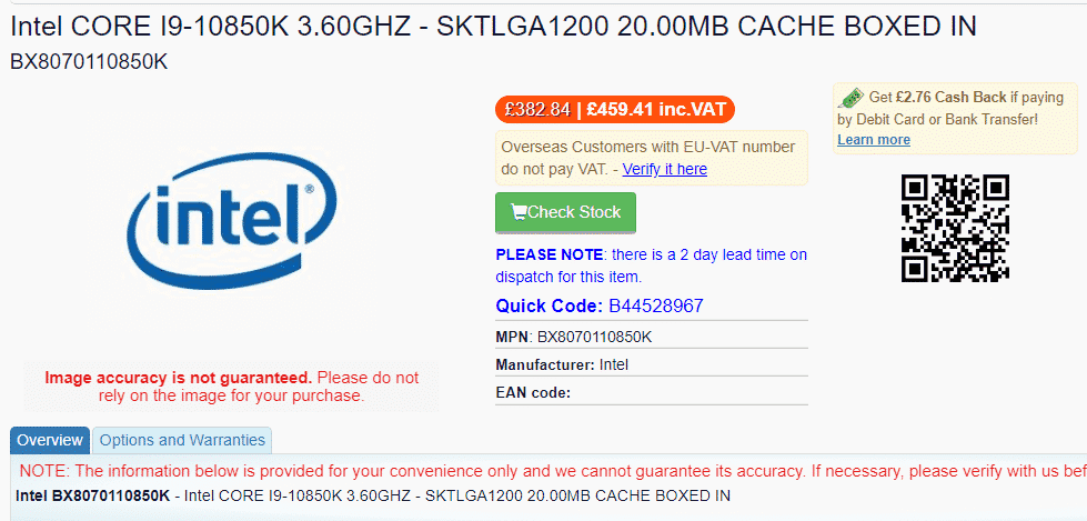 The 10-core Core i9-10850K is real as it is listed by several retailers with new entry-level Celeron CPUs