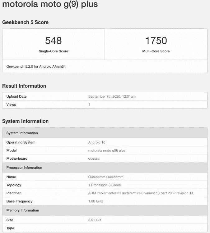 Moto G9 Plus arrives on the GreekBench database with some key specifications