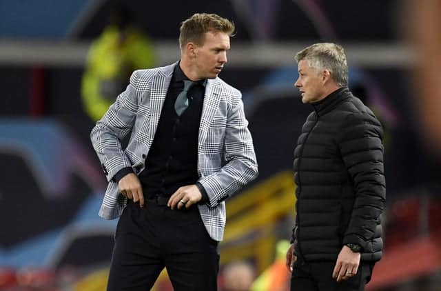 Julian Nagelsmann Julian Nagelsmann warns his players before the decider match against Manchester United
