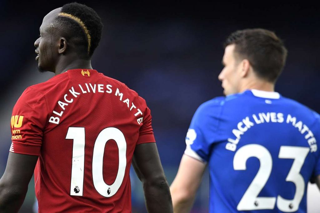 sadio mane liverpool seamus coleman everton 2019 20 black lives matter 1g3fe02pdy8hn1lim39zbhacge Football League considering an end to players taking the knee