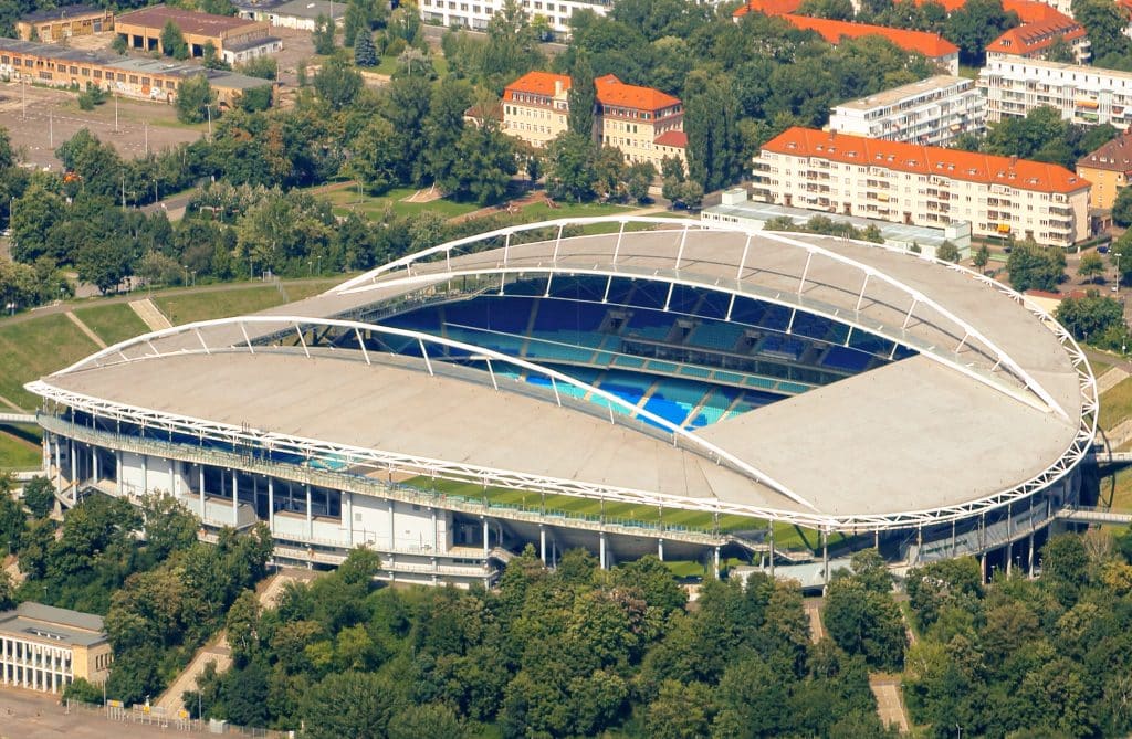 Red Bull arena Leipzig von oben Zentralstadion Liverpool banned from travelling to Germany for their Champions League match against RB Leipzig