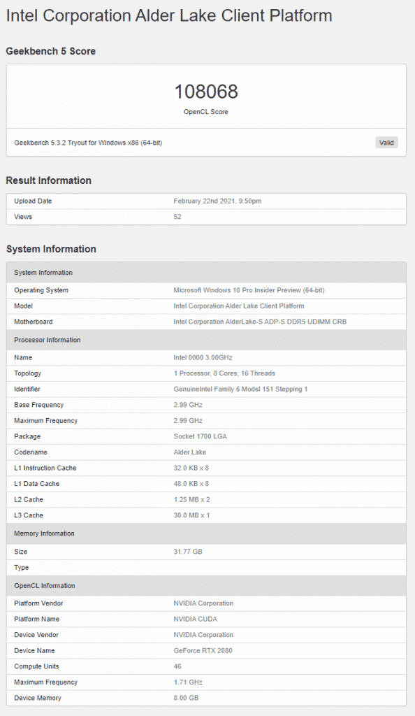Screenshot 2021 02 23 161223 Intel’s other Alder Lake-S CPUs get benchmarked
