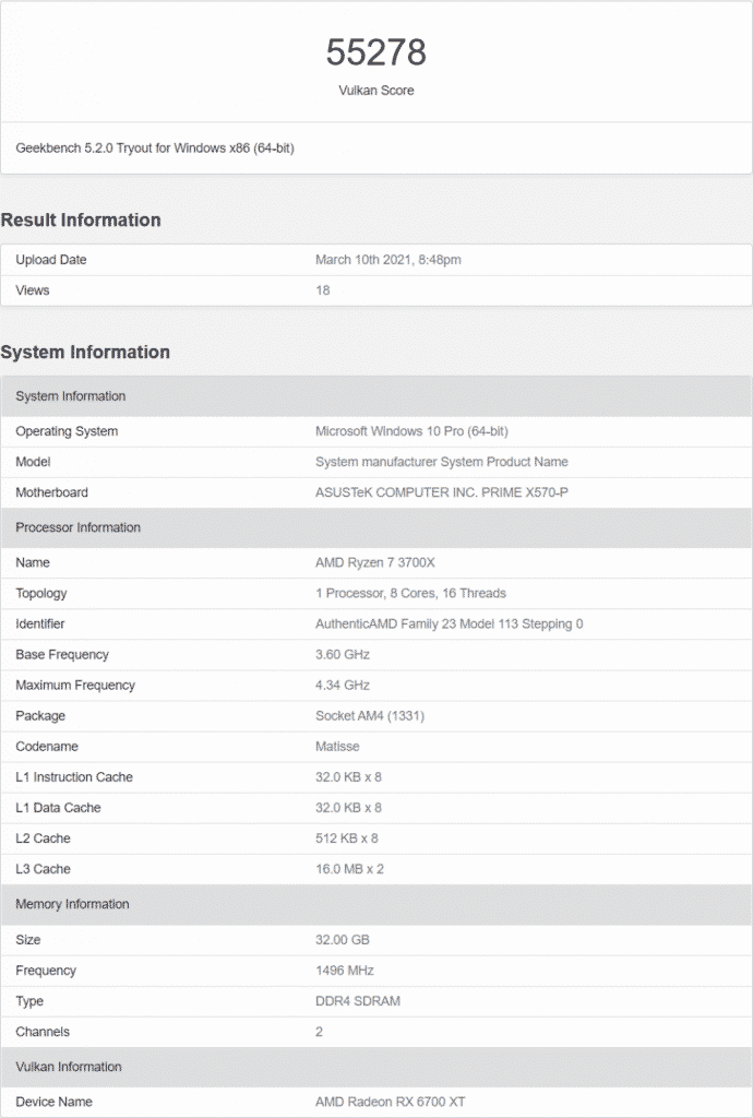 AMD Radeon RX 6700 XT 12 GB Graphics Card Vulkan Performance Benchmark 997x1480 1 AMD’s Radeon RX 6700 XT appears with strange Vulcan and OpenGL results