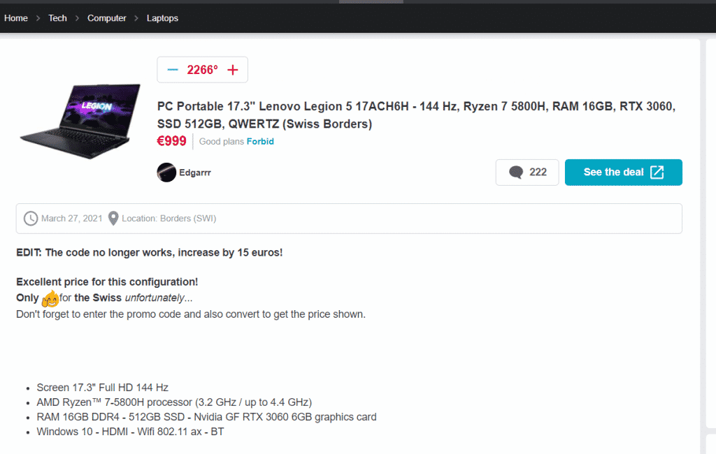 Lenovo Legion 5 with AMD Ryzen 7 5800H, RTX 3060 Max-P available for just €999