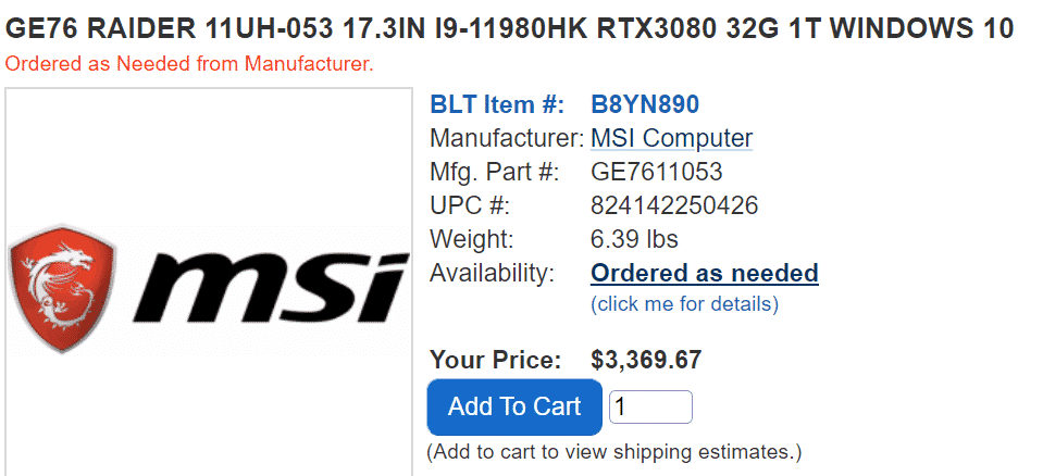 MSI Computer Ge76 Raider 11uh 053 Blt 8-core Tiger Lake-H processor powered laptops finally hit the market