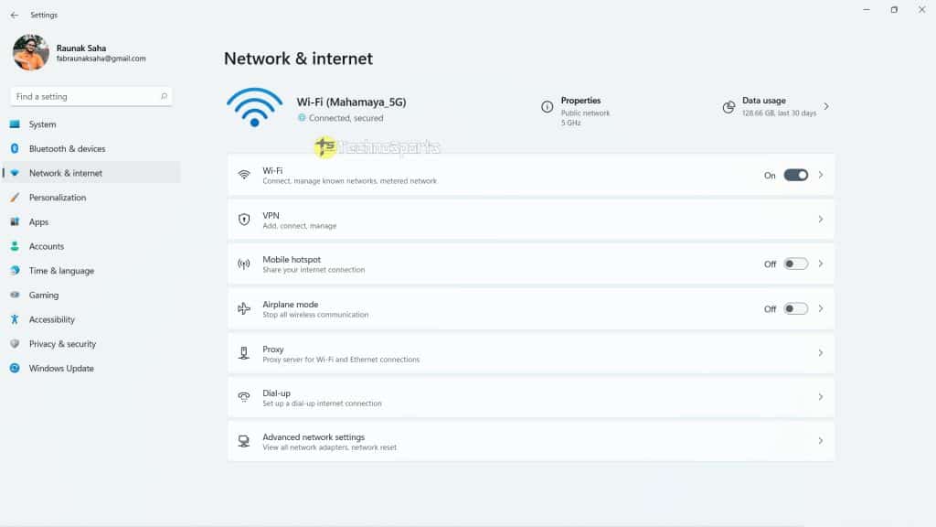 Network and Internet - Windows 11 First Preview_TechnoSports.co.in