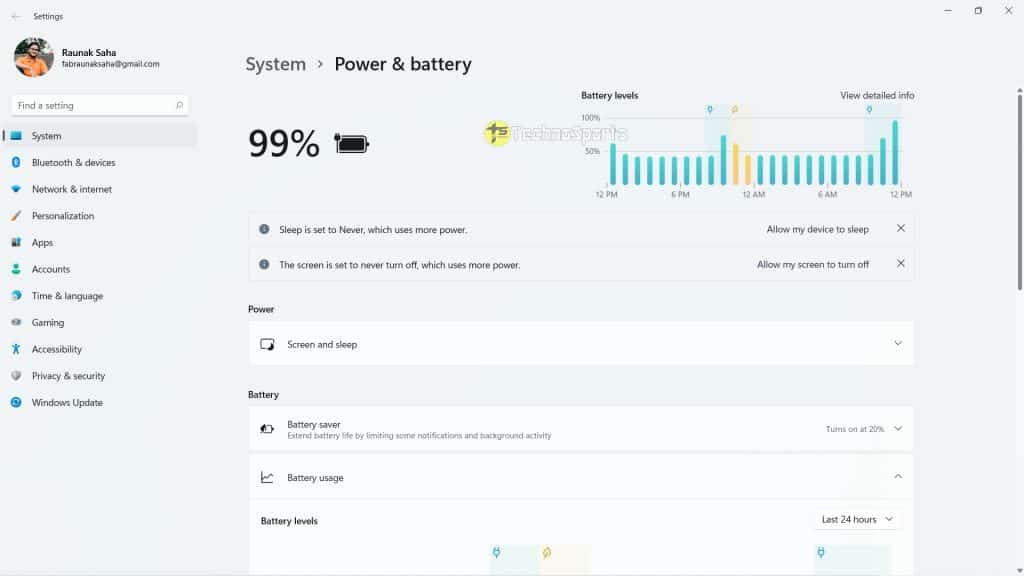 Power & Battery - Windows 11 First Preview__TechnoSports.co.in