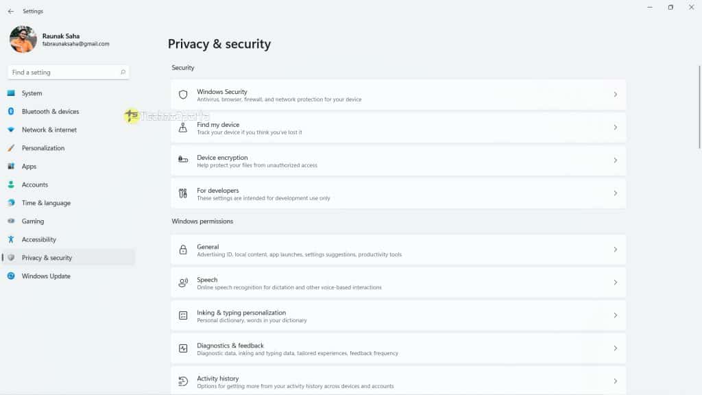 Privacy and Security - Windows 11 First Preview_TechnoSports.co.in