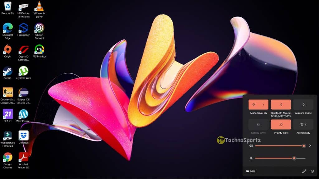 Quick Settings - Windows 11 First Preview_TechnoSports.co.in