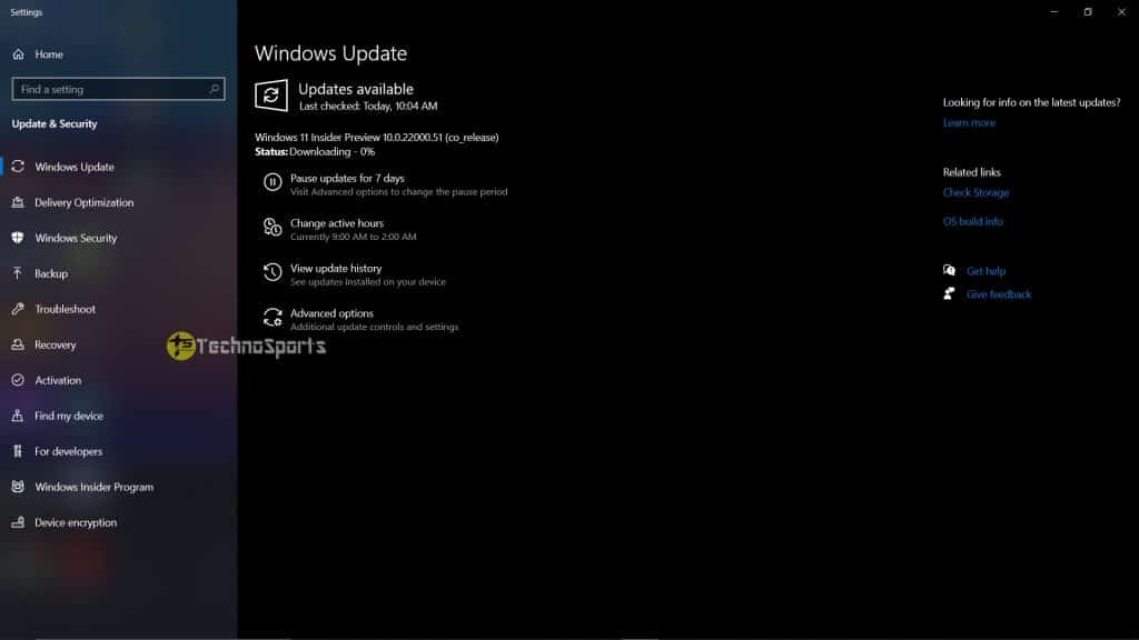 Update Page - Windows 11 First Preview_TechnoSports.co.in