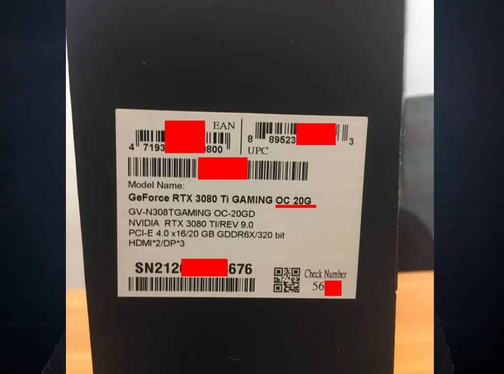 A Gigabyte RTX 3080 Ti with 20GB GDDR6X memory, spotted to give up to 98 MH/s hash rate