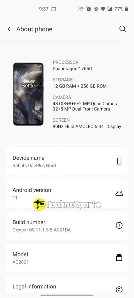 Oneplus 1 OnePlus rolls out new Oxygen OS 11.1.5.5.AC01DA update for OnePlus Nord 5G