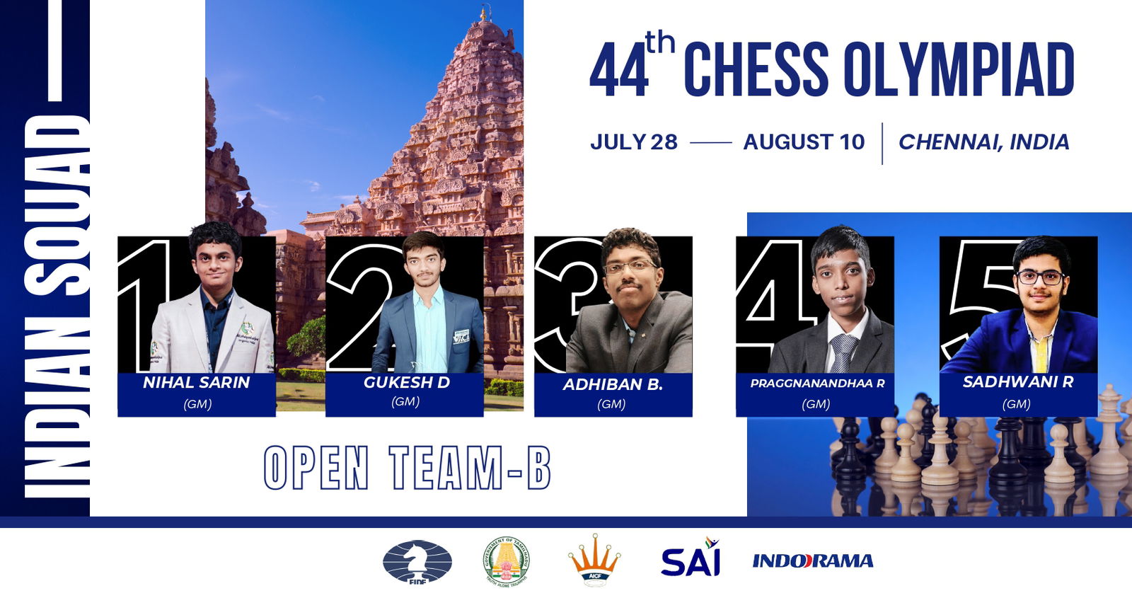AICF announces biggest-ever Indian squad for 44th Chess Olympiad