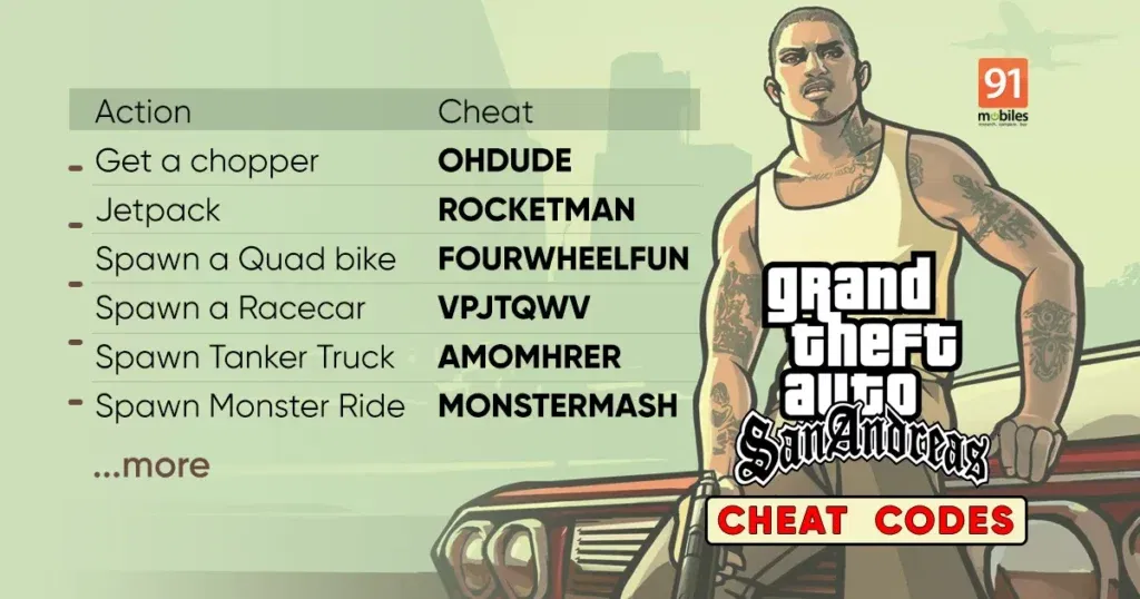 GTA San Andreas cheat codes