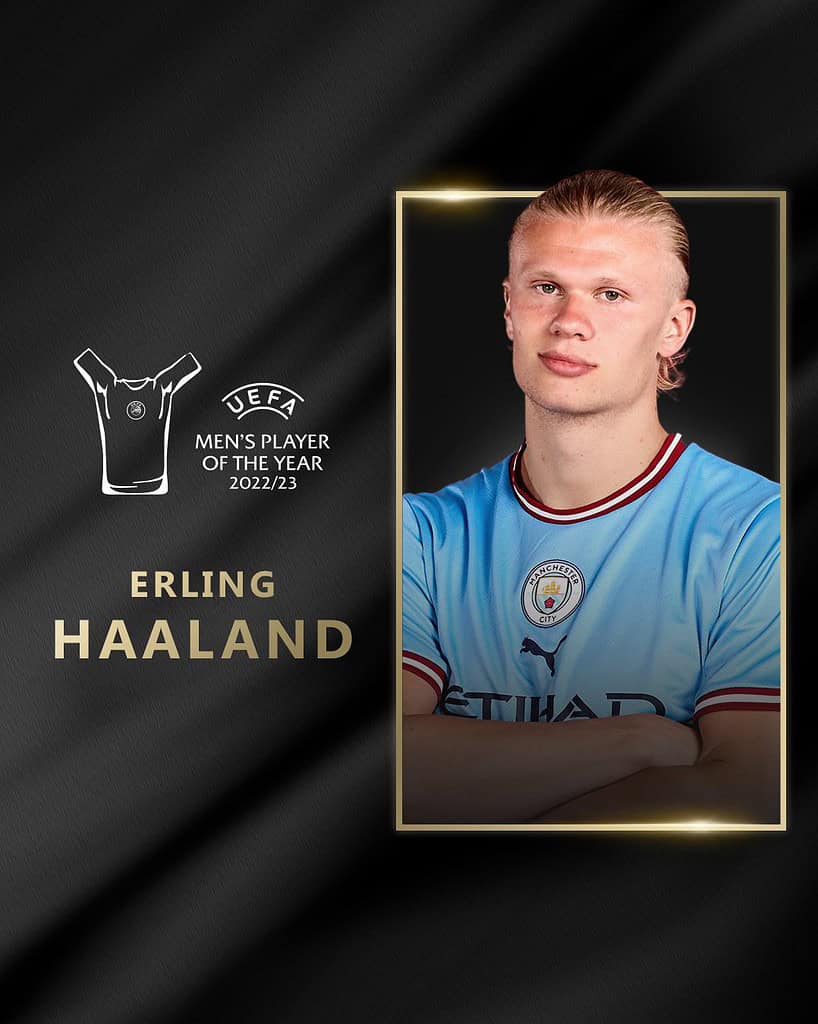 Erling Haaland is the UEFA Mens Player of the Year Image via Twitter UEFA Awards 2023: Erling Haaland and Aitana Bonmati win the Player of the Year Awards; Check out all the award winners
