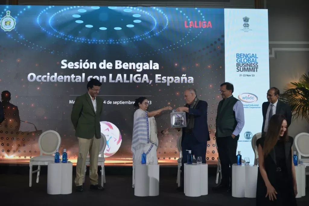 Mamata Banerjee with La Liga President Javier Tebas Image via Twitter 1 La Liga's Football Academy Coming to West Bengal: CM Mamata Banerjee Makes an Exciting Announcement