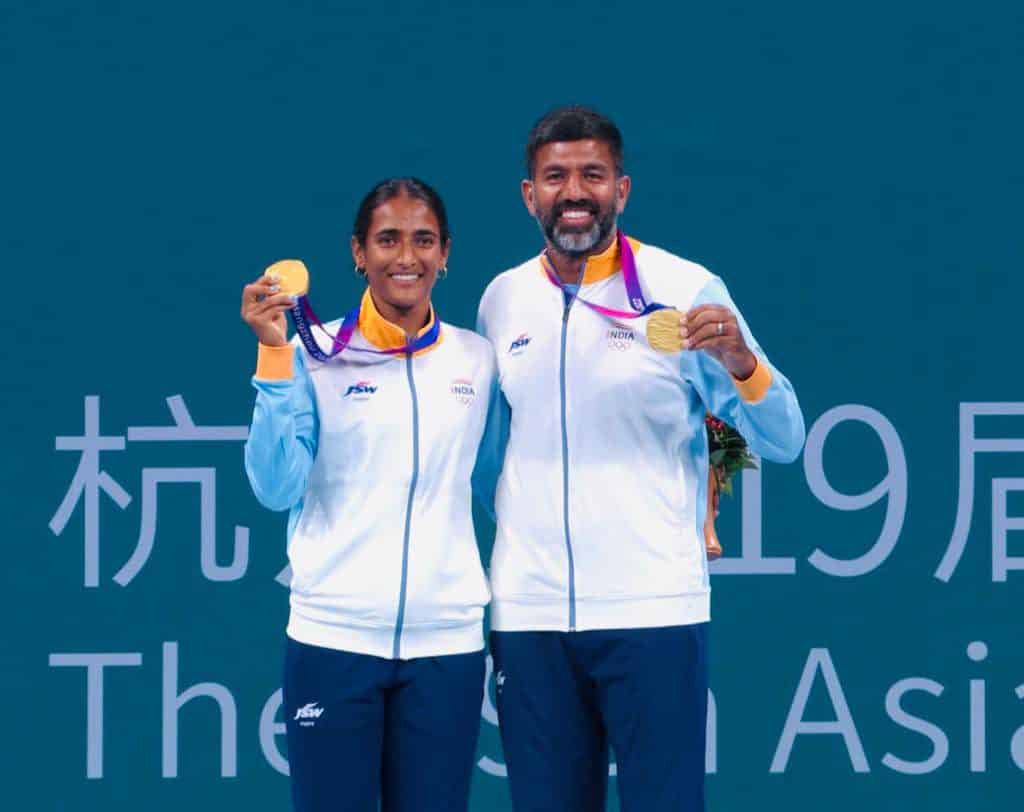 Rohan Bopanna and Rutuja Bhosale Image via Twitter 1 Asian Games 2023: Historic Gold for India in Mixed Doubles Tennis