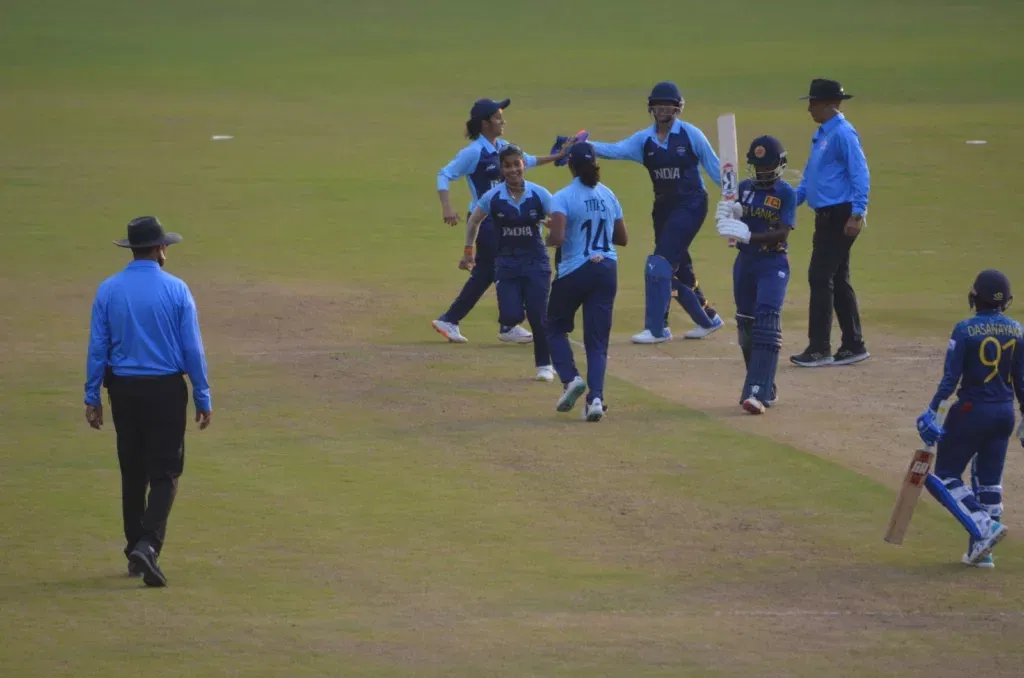 With the ball Indias Titas Sadhu emerged as the star performer Image via Twitter Historic Victory: Indian Women’s Cricket Team Claims Asian Games 2023 Gold