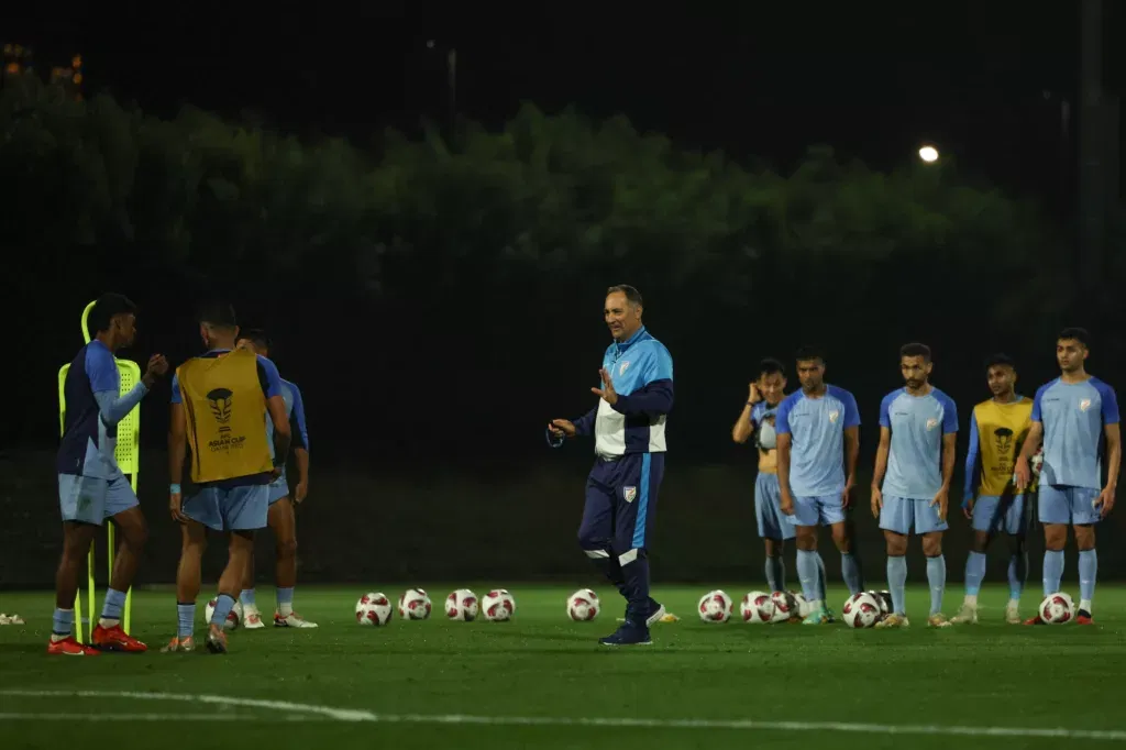 Indian Team in training ahead of their clash against Uzbekistan Image Credits Twittee AFC Asian Cup 2023: India vs Uzbekistan - Preview & Where to Watch the Match Live in India
