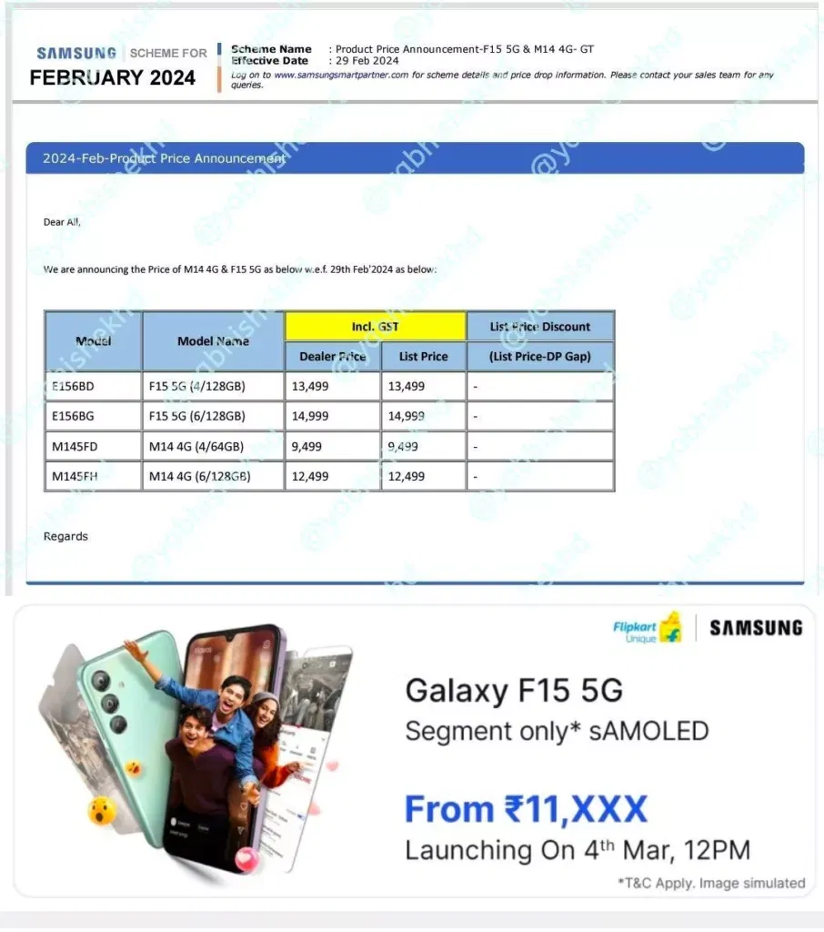 image Samsung Galaxy F15 5G and Galaxy M14 5G Indian Pricing Leaked Ahead of Launch