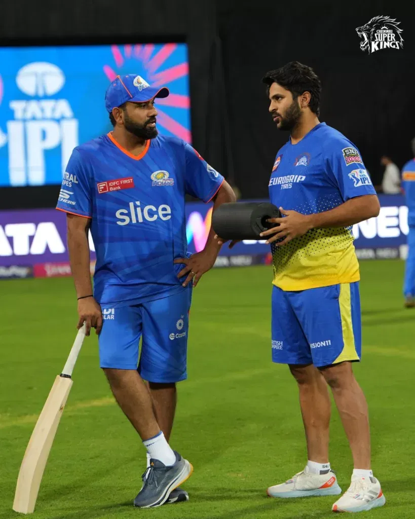 Rohit Sharma and Shardul Thakur Image Credits CSK Twitter IPL 2024: MI vs CSK – Match Preview, Prediction, Team News and Fantasy XI 
