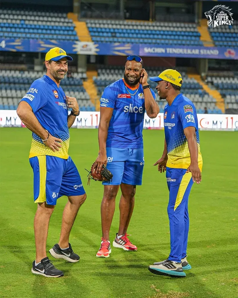 Stephen Fleming Kieron Pollard and Dwayne Bravo Image Credits CSK Twitter IPL 2024: MI vs CSK – Match Preview, Prediction, Team News and Fantasy XI 