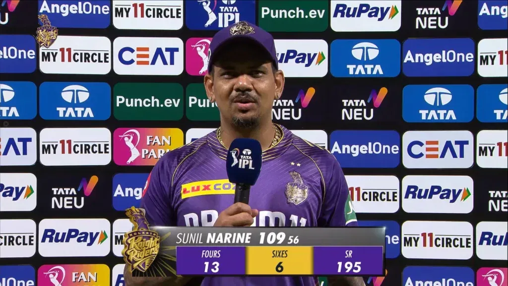 image 15 212 Sunil Narine Makes IPL History with Maiden Century for KKR in 2024 Season!