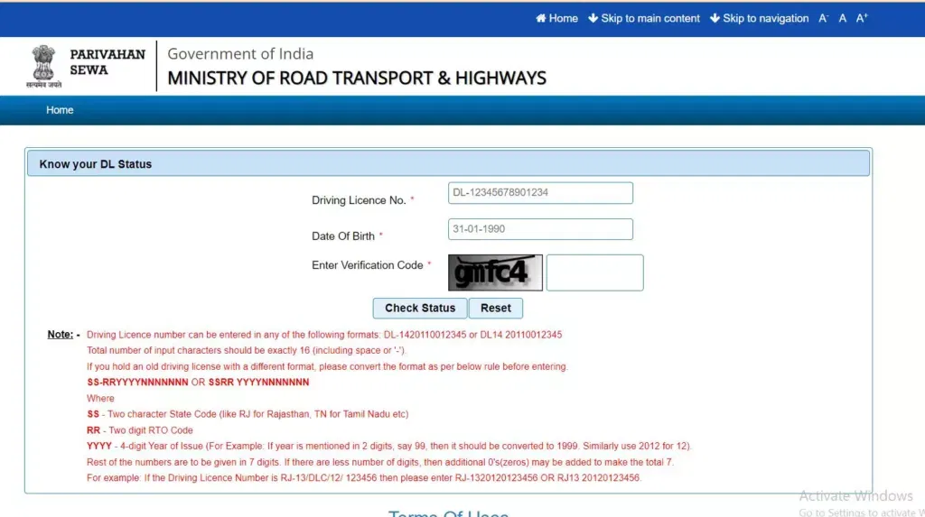Parivahan Sarathi Appication