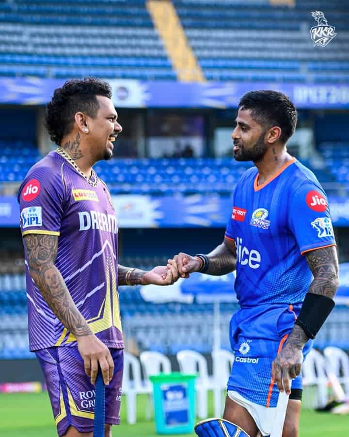 Sunil Narine and Suryakumar Yadav Image Credits MI Twitter jpg IPL 2024: MI vs KKR – Match Preview, Prediction, Team News and Fantasy XI