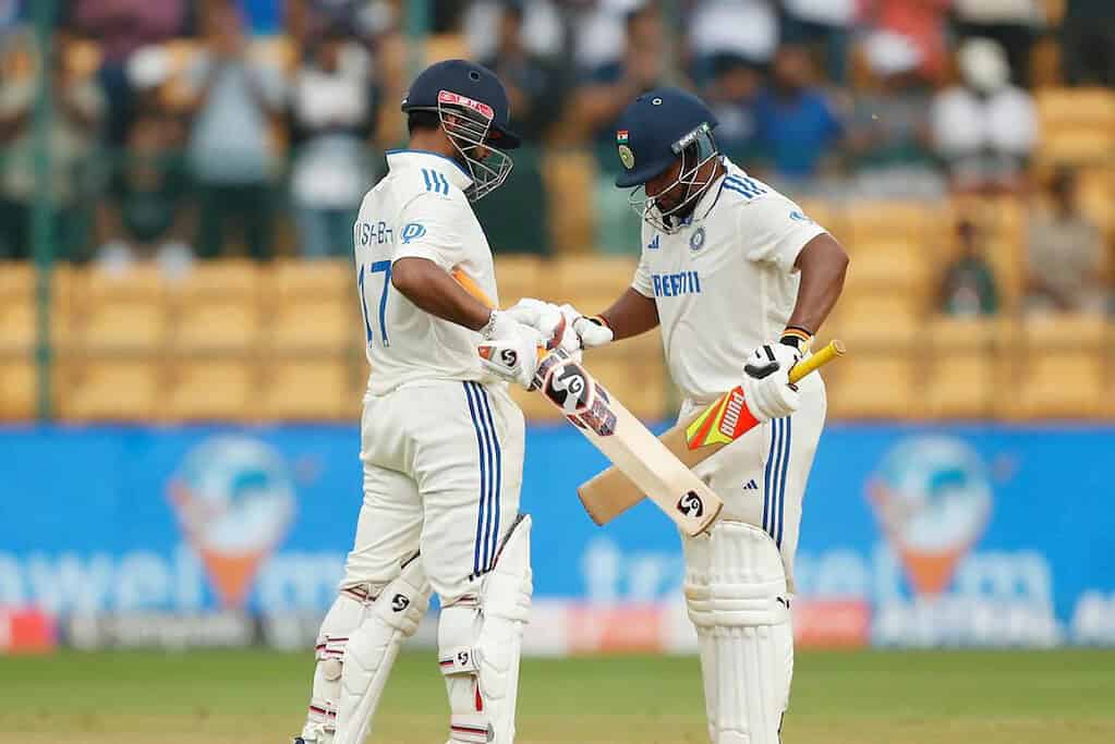 image 25 38 Ind vs NZ Test: Sarfaraz Khan's Heroic Jump Saves Rishabh Pant from Run Out, Ravi Shastri Calls It a "Rain Dance"