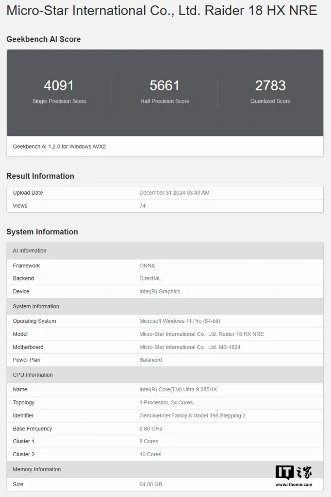 MSI Titan 18 Pro Spotted on Geekbench with Intel Core Ultra 9 285HX and RTX 4070