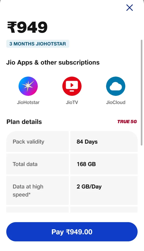 JioHotstar1 1 Reliance Jio ₹949 Plan Offers Free JioHotstar for 90 Days