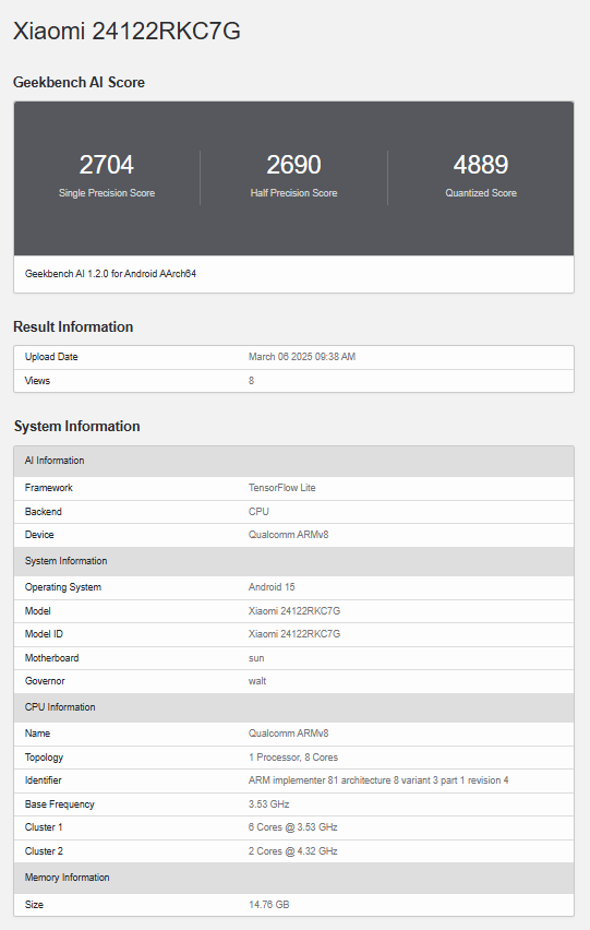 Poco F7 Ultra 1 POCO F7 Ultra Spotted on Geekbench AI, Key Specs Revealed