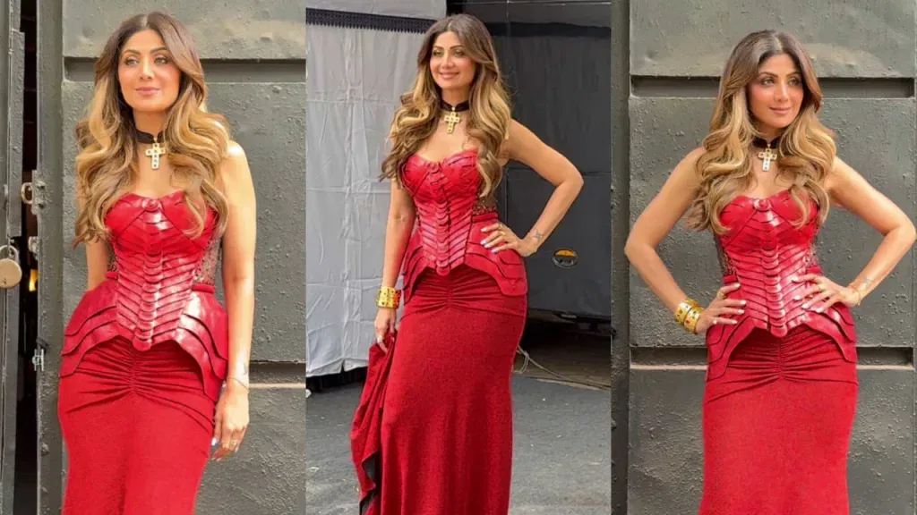 image 1206 Shilpa Shetty Stuns in Red Hot Corset and Drape Skirt: The Ultimate Sangeet Party Look