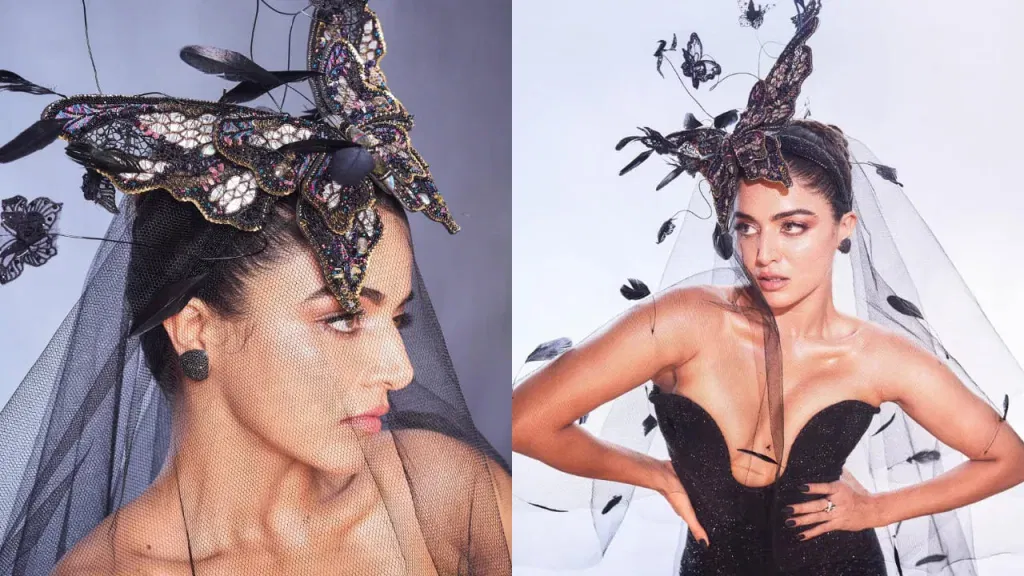 image 452 Wamiqa Gabbi Gothic Glamour: Rs 1,77,000 Butterfly Headgear Steals the Show