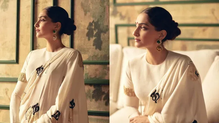 Sonam Kapoor Dazzles in Off-White Masaba Saree: Tamil Motifs Meet Modern Elegance