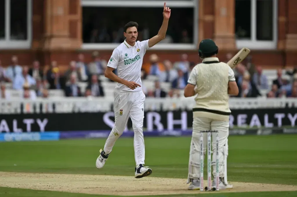Marco jansen celebrates after having marnus labuschagne caught behind•jun 12, 2025•getty images