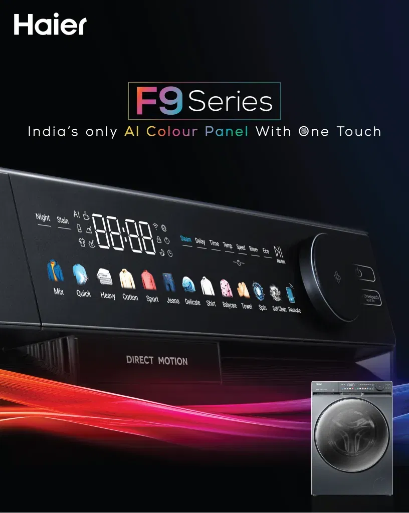 Haier F9 Series: India's First AI Color Panel Washing Machine That Thinks Before It Washes