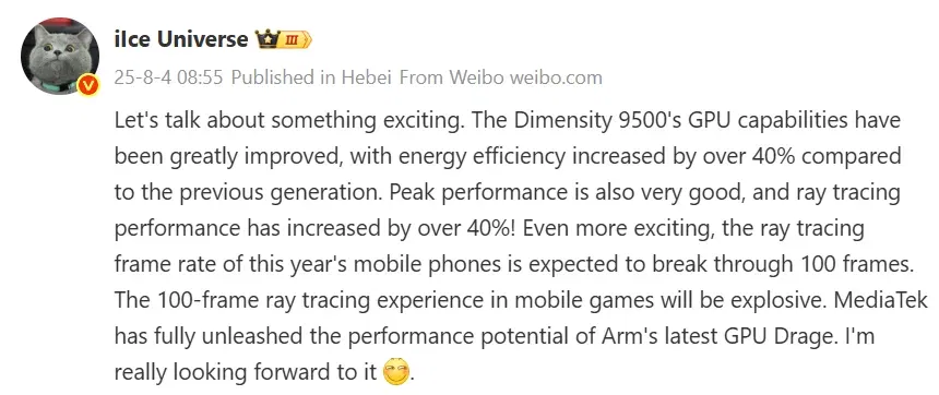 MediaTek Dimensity 9500 GPU Delivers 40% Ray Tracing Boost, Targeting 100+ FPS Mobile Gaming